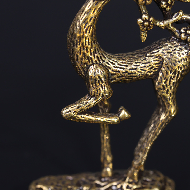 Metal Deer Handicraft Sculpture Pure Copper Deer Decoration Solid Brass Sika Deer Elk Small Jewelry