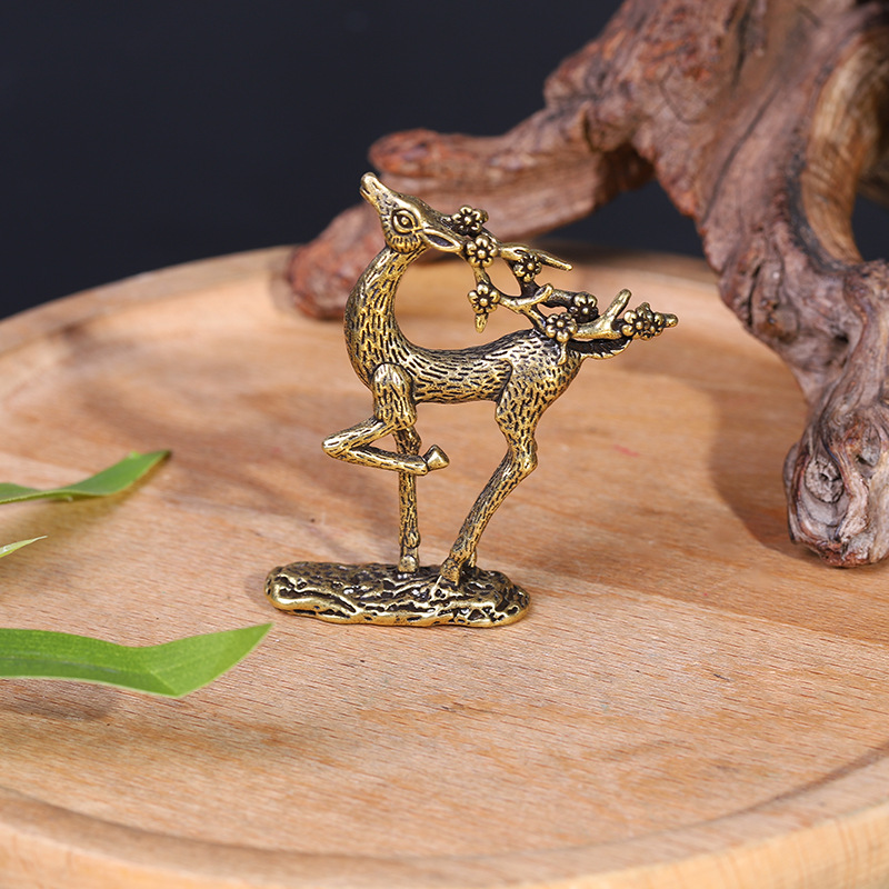 Metal Deer Handicraft Sculpture Pure Copper Deer Decoration Solid Brass Sika Deer Elk Small Jewelry