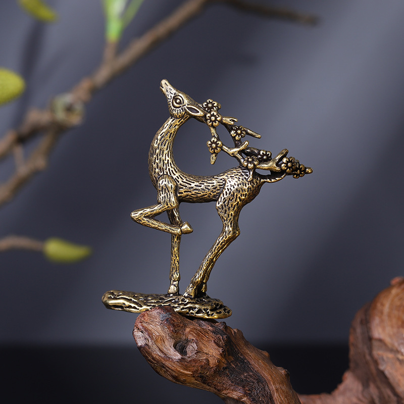 Metal Deer Handicraft Sculpture Pure Copper Deer Decoration Solid Brass Sika Deer Elk Small Jewelry
