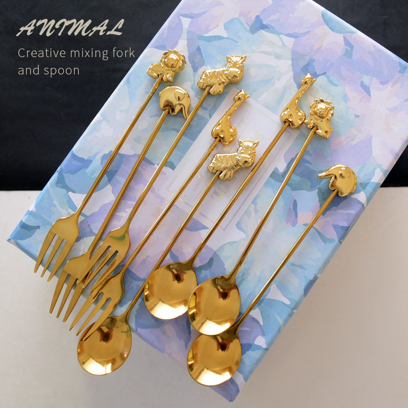Metal Deer Japanese Creative Animal Coffee Spoon Home Children Cute Cake Fork Coffee Stir Spoon Elephant Giraffe