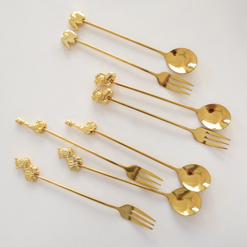 Metal Deer Japanese Creative Animal Coffee Spoon Home Children Cute Cake Fork Coffee Stir Spoon Elephant Giraffe