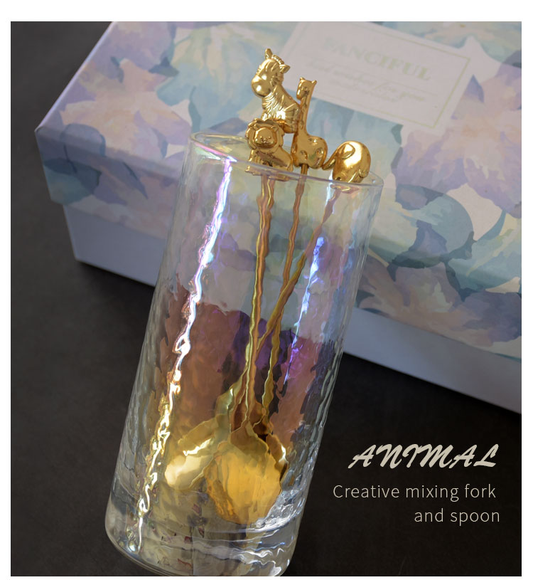 Metal Deer Japanese Creative Animal Coffee Spoon Home Children Cute Cake Fork Coffee Stir Spoon Elephant Giraffe