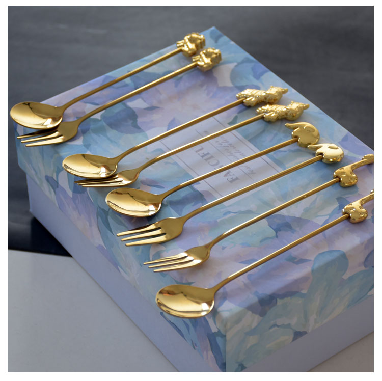 Metal Deer Japanese Creative Animal Coffee Spoon Home Children Cute Cake Fork Coffee Stir Spoon Elephant Giraffe