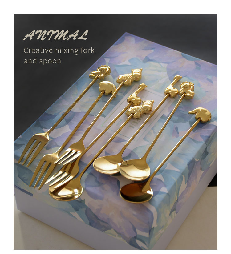 Metal Deer Japanese Creative Animal Coffee Spoon Home Children Cute Cake Fork Coffee Stir Spoon Elephant Giraffe