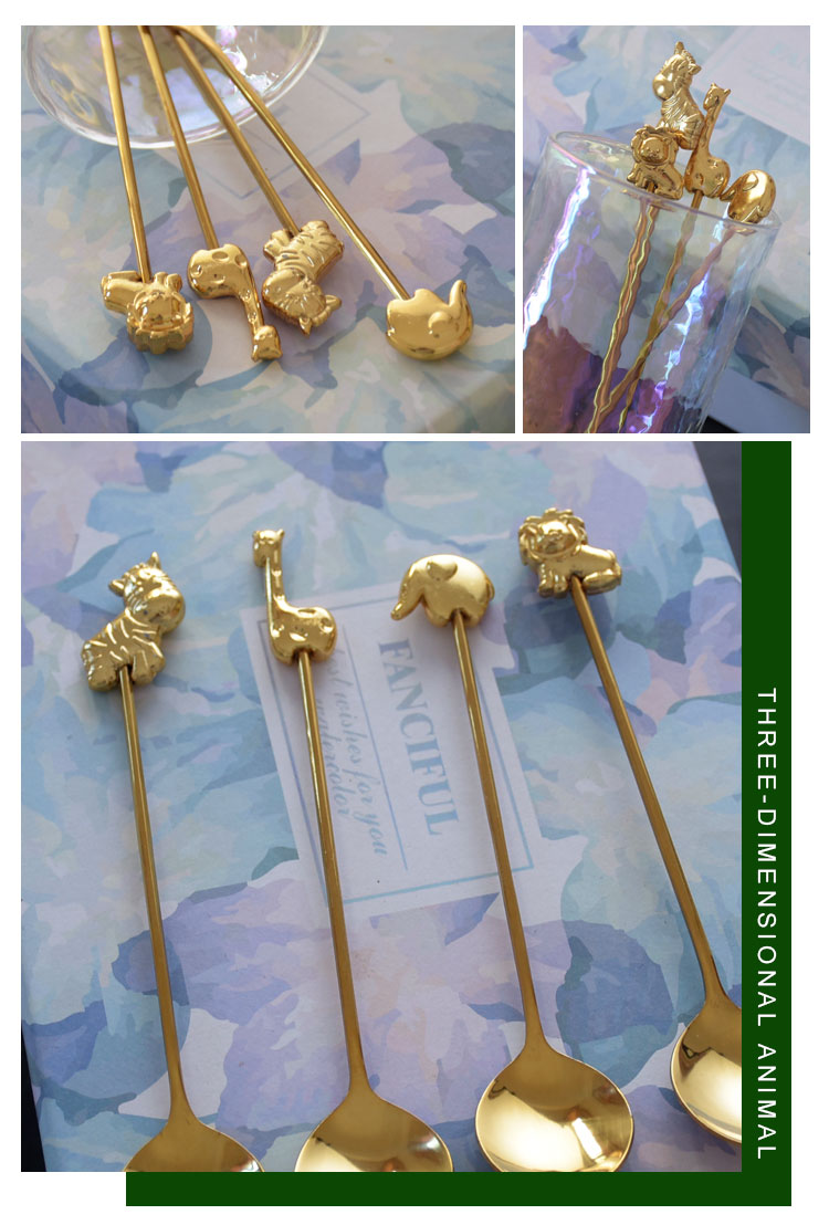 Metal Deer Japanese Creative Animal Coffee Spoon Home Children Cute Cake Fork Coffee Stir Spoon Elephant Giraffe