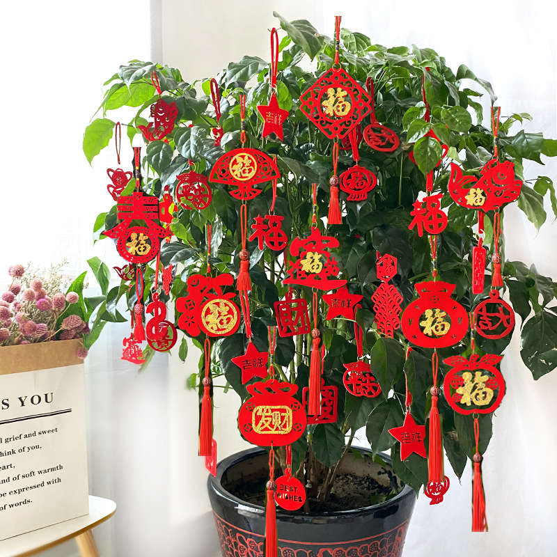 Flocking Small Red Lantern Ornaments Tree Bonsai New Year Decoration Indoor and Outdoor Scene festival pendant