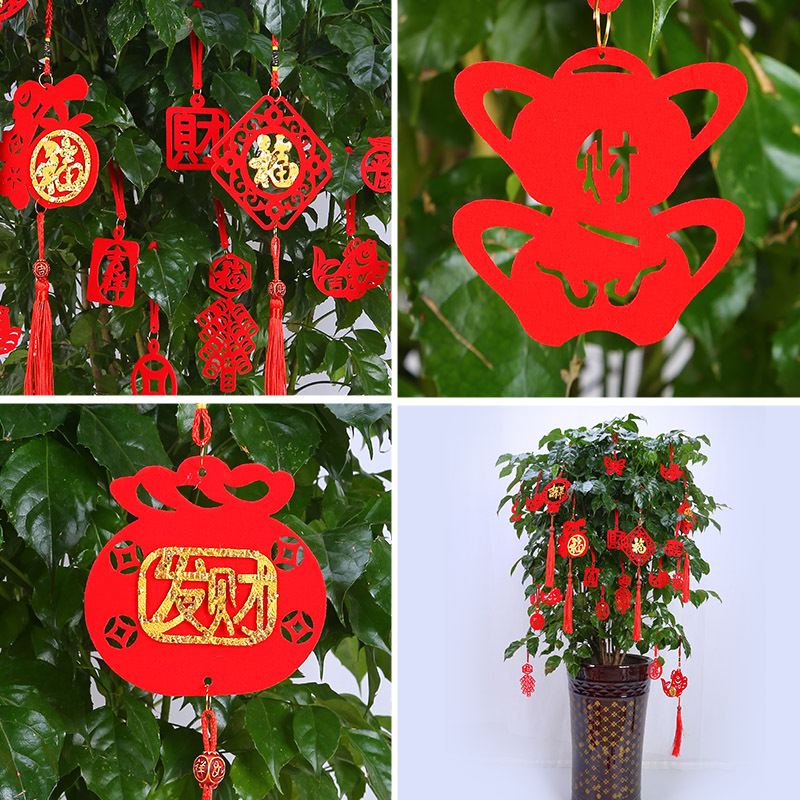 Flocking Small Red Lantern Ornaments Tree Bonsai New Year Decoration Indoor and Outdoor Scene festival pendant