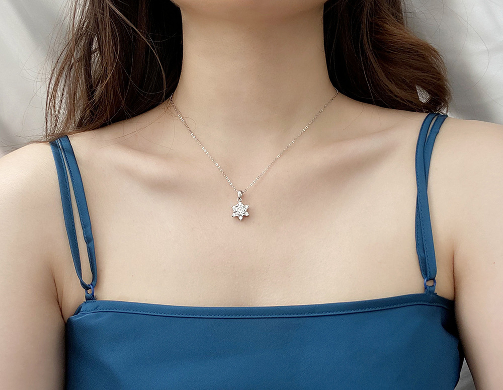 Goddess Festival Ornament Women's 925 Sterling Silver Necklace All-Match Snowflake Pendant Jewelry Special-Interest Design Collarbone Accessories