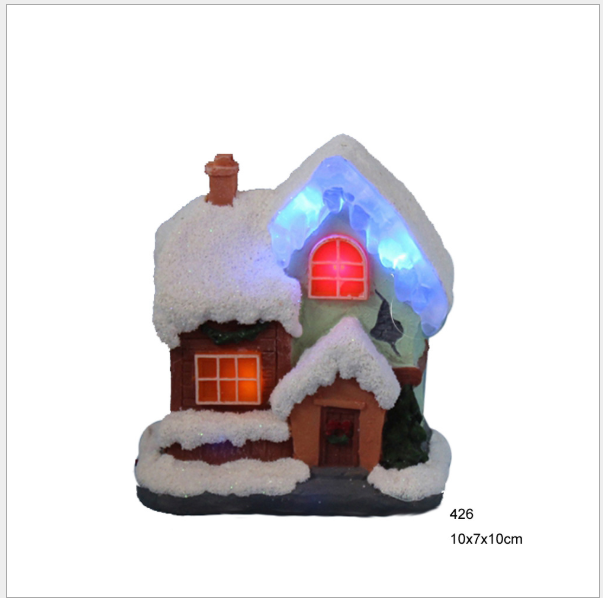 Creative household european-style resin Christmas festival church pendant small house LED electric music small house pendant