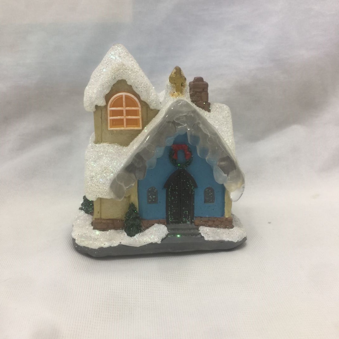 Creative household european-style resin Christmas festival church pendant small house LED electric music small house pendant