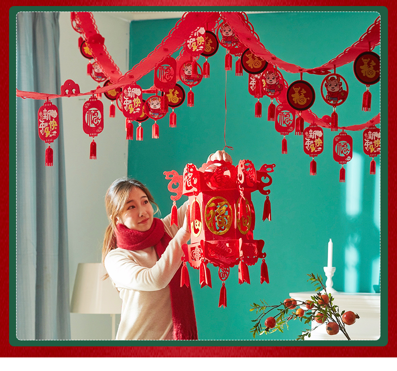 festival pendant New Year Hanging Flag Store Layout Shopping Mall Festival Dress up New Year Latte Art Pendant