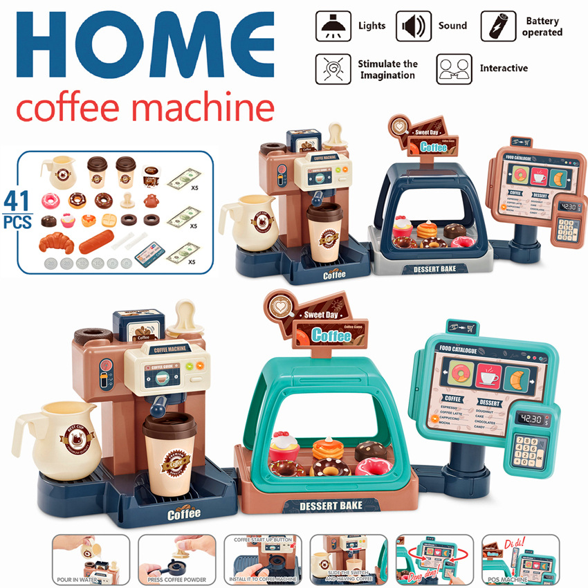 Cross-Border Children&#039;s Simulation Water Coffee Machine Candy Donut Shopping Card Cashier Supermarket Play House Toys