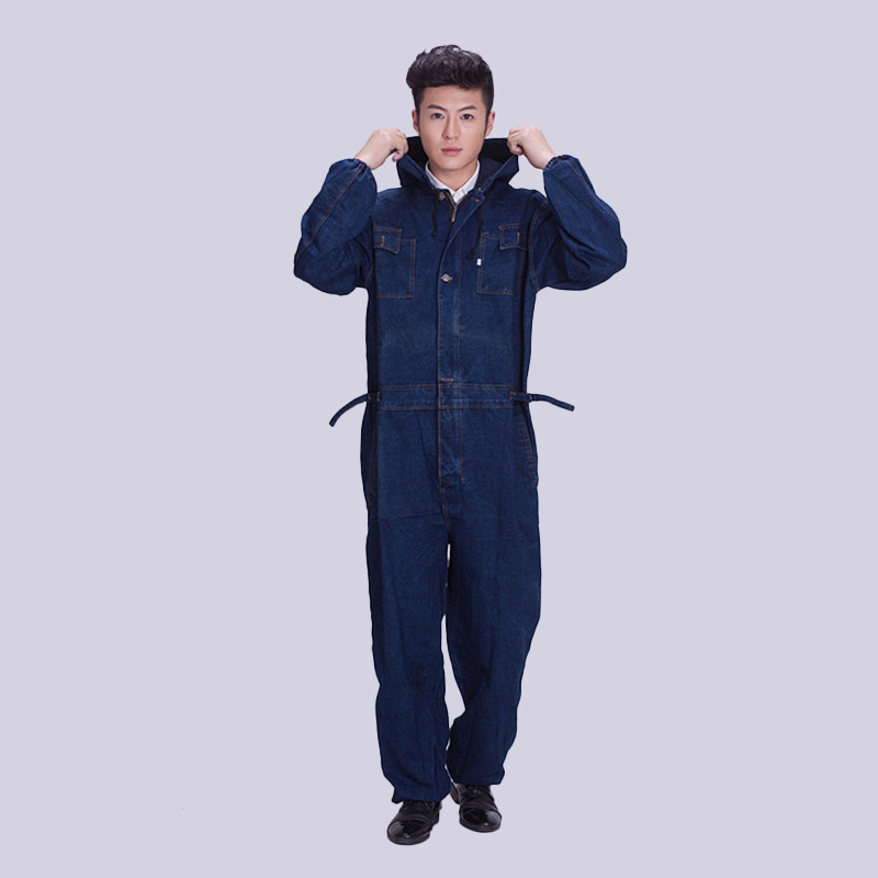 Denim jumpsuit electric welding suit sandblasting suit the spray paint dust - proof tooling labor insurance suit male machine repair hoodie