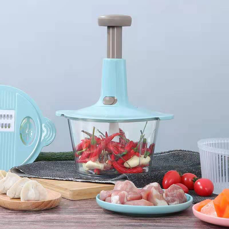 Chopper Manual Press Plastic Cup Meat Grinder Drain Shred Mashed Garlic Crushed Chili Minced Food Machine Complementary Food Mixer