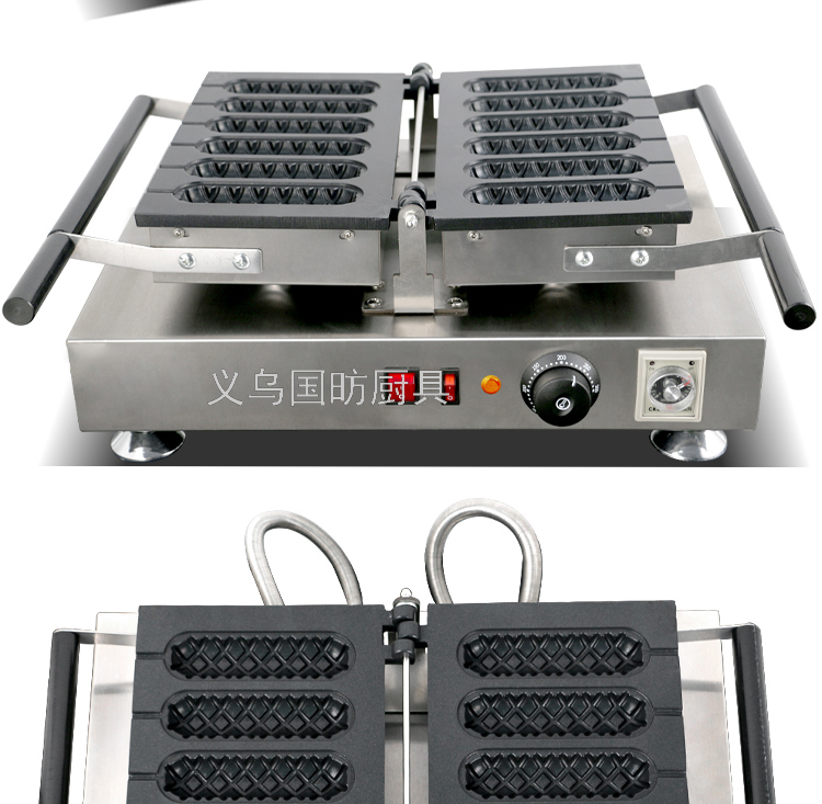 Electric Heating Six-Grid Flip Crispy Machine FY-119-3 Commercial Cookie Baking Machine Baking Hotdog Maker Roast Sausage Machine