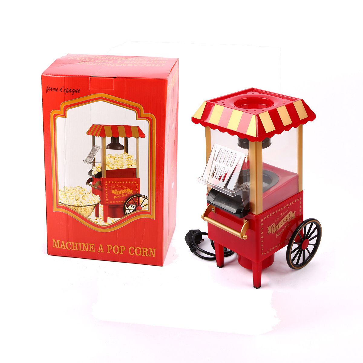 Household Trolley Popcorn Machine Creative Gifts Family Popcorn Machine Factory Foreign Trade European and American Standard Factory Wholesale