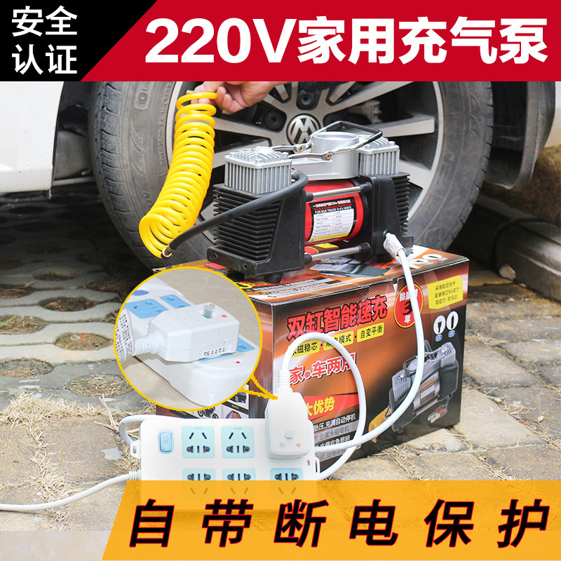 220V Household Double Cylinder High Power Metal Air Pump Electric Motorcycle Pumping Machine Agricultural Tricycle Basketball