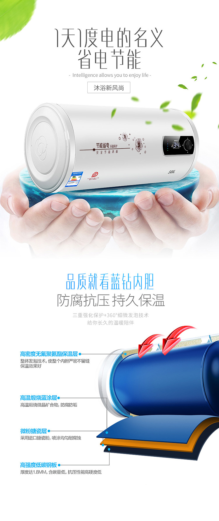 Wholesale Household Energy-Saving Quick-Heating Electric Water Heater Water Storage Demand Water Heaters round Barrel Flat Barrel Frequency Conversion Bath Machine