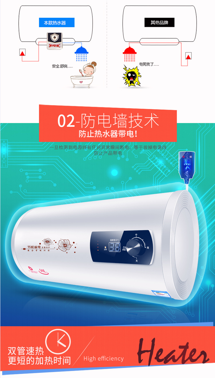 Wholesale Household Energy-Saving Quick-Heating Electric Water Heater Water Storage Demand Water Heaters round Barrel Flat Barrel Frequency Conversion Bath Machine