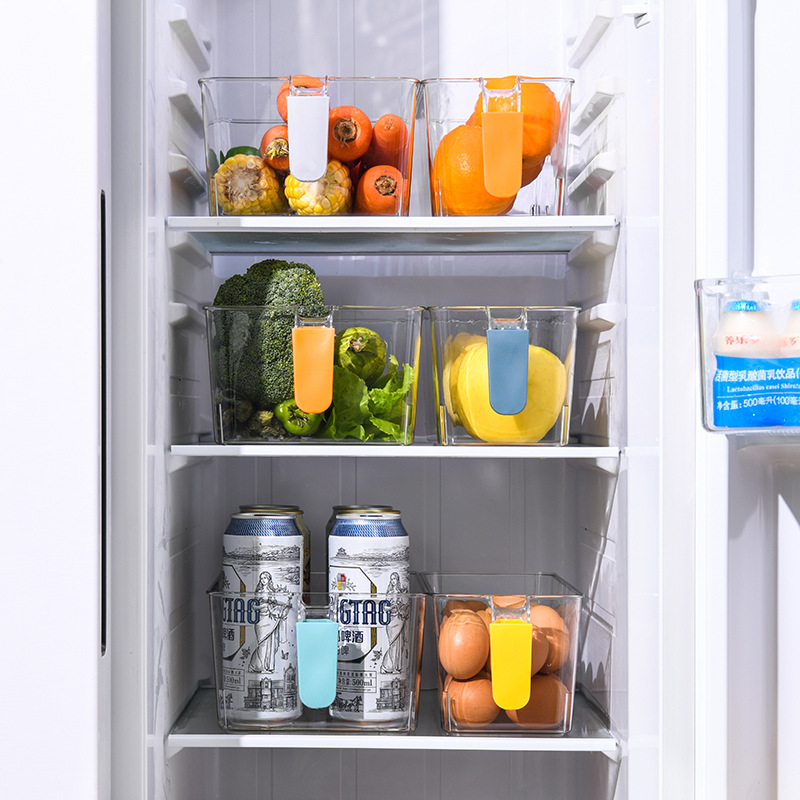 Simple Color Handle Storage Box Pet Food Transparent Fresh-Keeping Box Kitchen Fruit Bottle &amp; Can Finishing Refrigerator Box