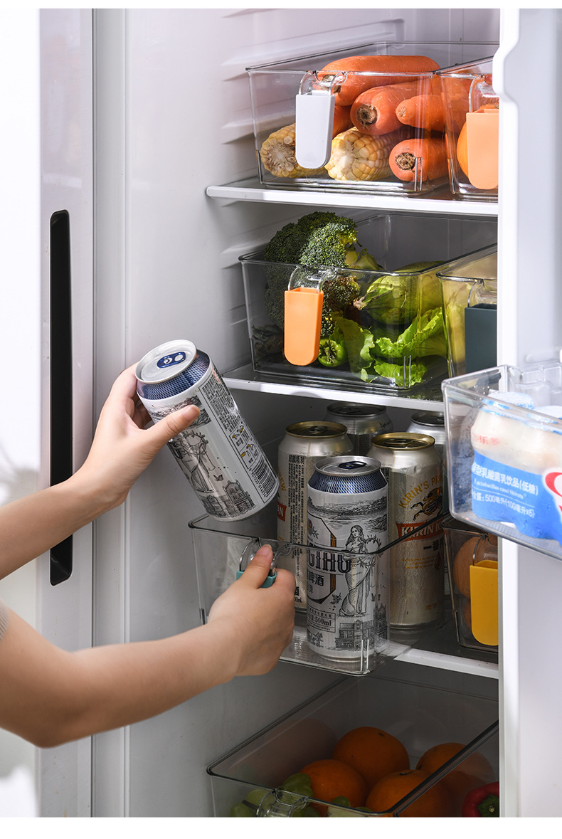 Simple Color Handle Storage Box Pet Food Transparent Fresh-Keeping Box Kitchen Fruit Bottle & Can Finishing Refrigerator Box