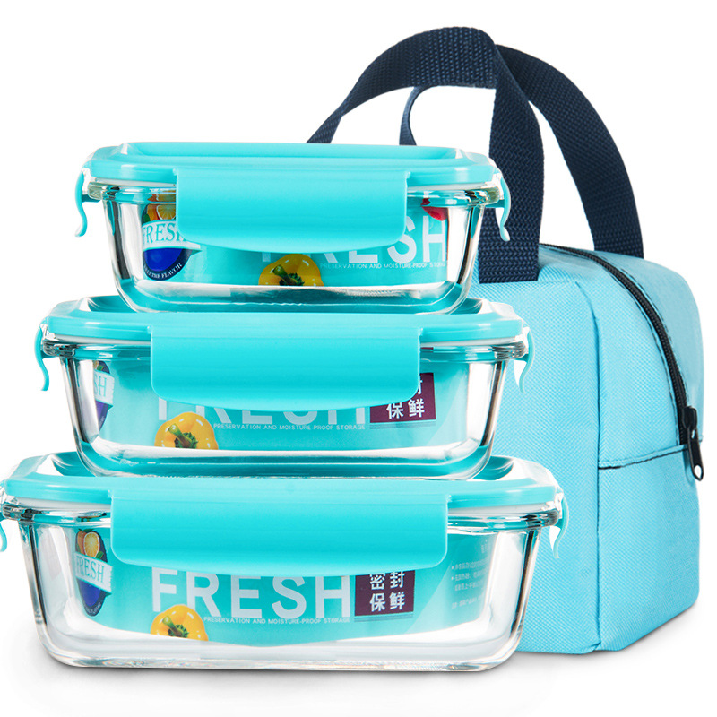  sale new 3 - piece thermostable glass lunch box fresh-keeping box microwave oven glass bowl fresh-keeping bowl wholesal