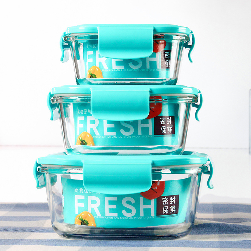  sale new 3 - piece thermostable glass lunch box fresh-keeping box microwave oven glass bowl fresh-keeping bowl wholesal