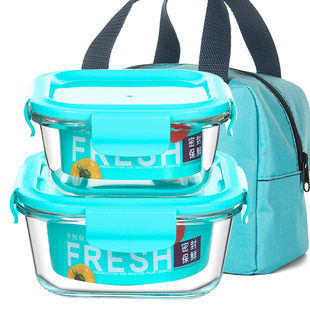  sale new 3 - piece thermostable glass lunch box fresh-keeping box microwave oven glass bowl fresh-keeping bowl wholesal