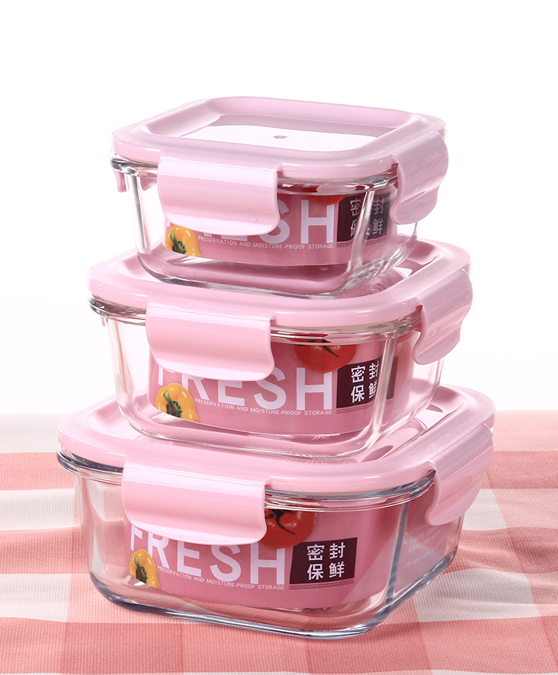  sale new 3 - piece thermostable glass lunch box fresh-keeping box microwave oven glass bowl fresh-keeping bowl wholesal