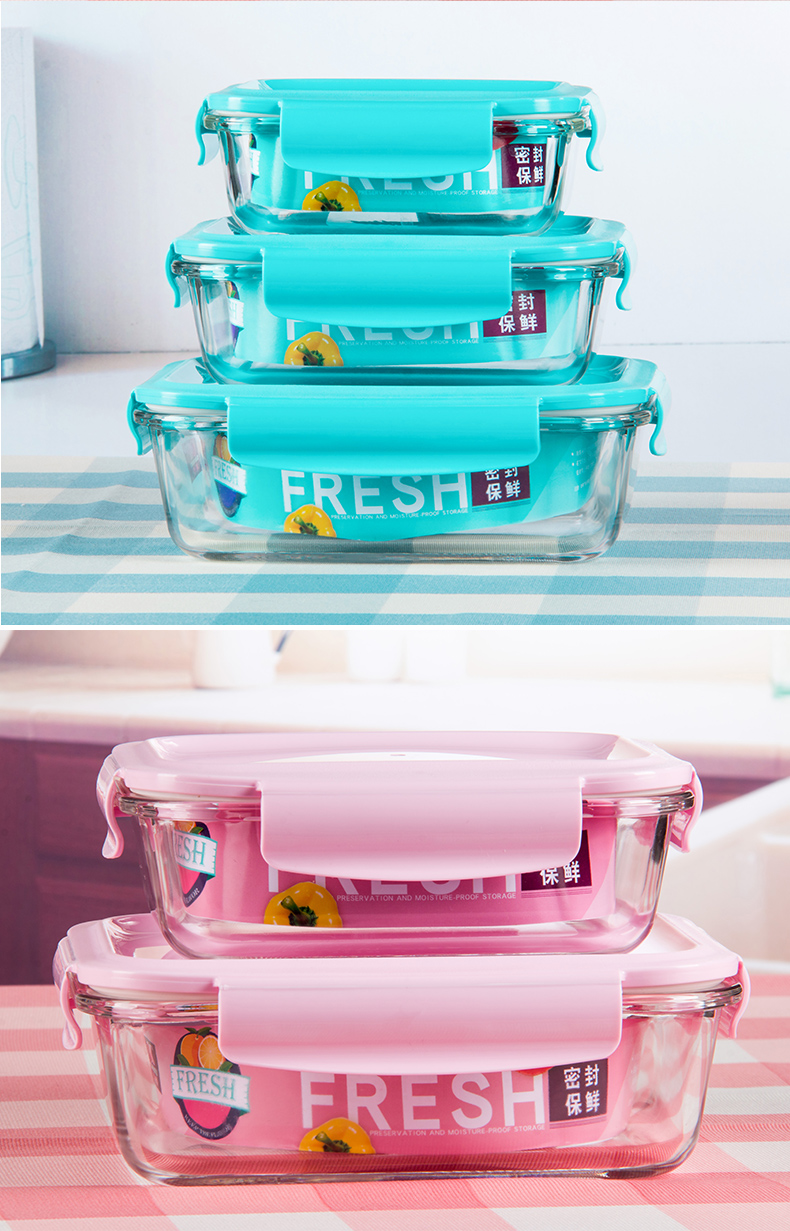  sale new 3 - piece thermostable glass lunch box fresh-keeping box microwave oven glass bowl fresh-keeping bowl wholesal
