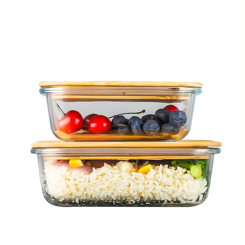 Bamboo Wood Cover Lunch Box Household Fresh-Keeping Box Glass Preservation Container Creative Multi-Purpose Bamboo and Wood Lunch Box in Stock Wholesale