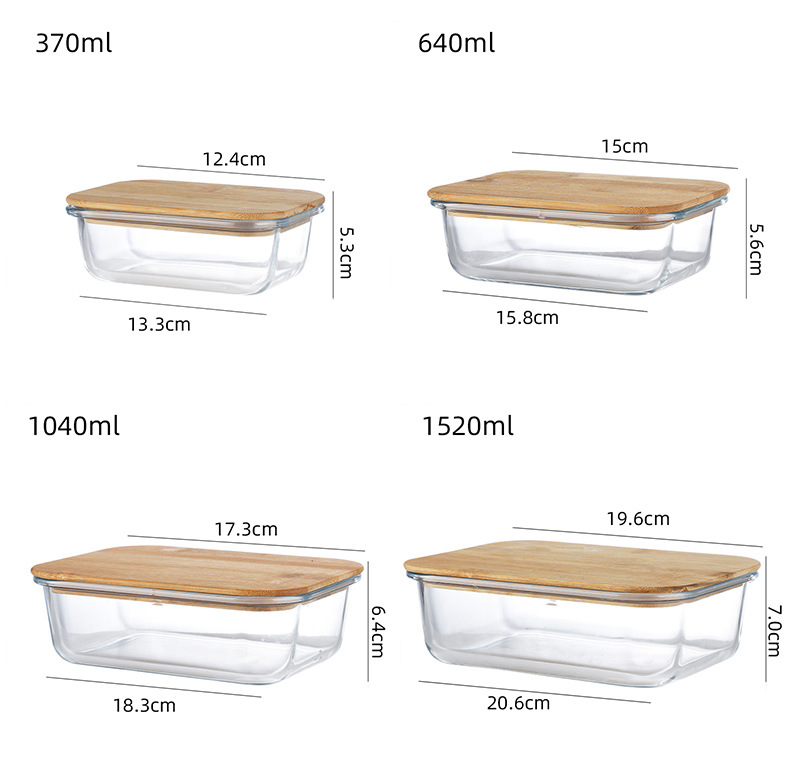 Bamboo Wood Cover Lunch Box Household Fresh-Keeping Box Glass Preservation Container Creative Multi-Purpose Bamboo and Wood Lunch Box in Stock Wholesale