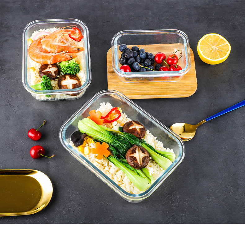 Bamboo Wood Cover Lunch Box Household Fresh-Keeping Box Glass Preservation Container Creative Multi-Purpose Bamboo and Wood Lunch Box in Stock Wholesale