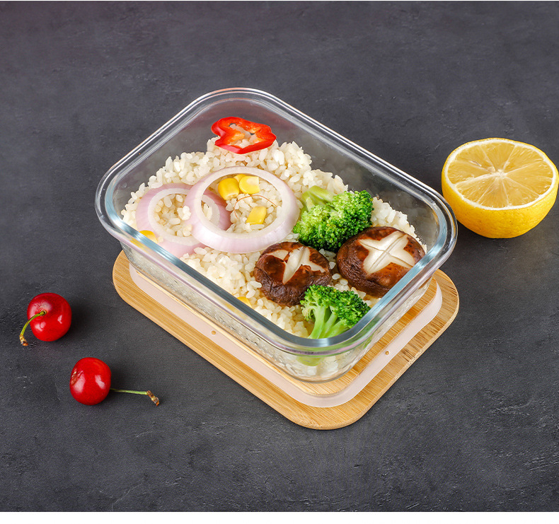 Bamboo Wood Cover Lunch Box Household Fresh-Keeping Box Glass Preservation Container Creative Multi-Purpose Bamboo and Wood Lunch Box in Stock Wholesale