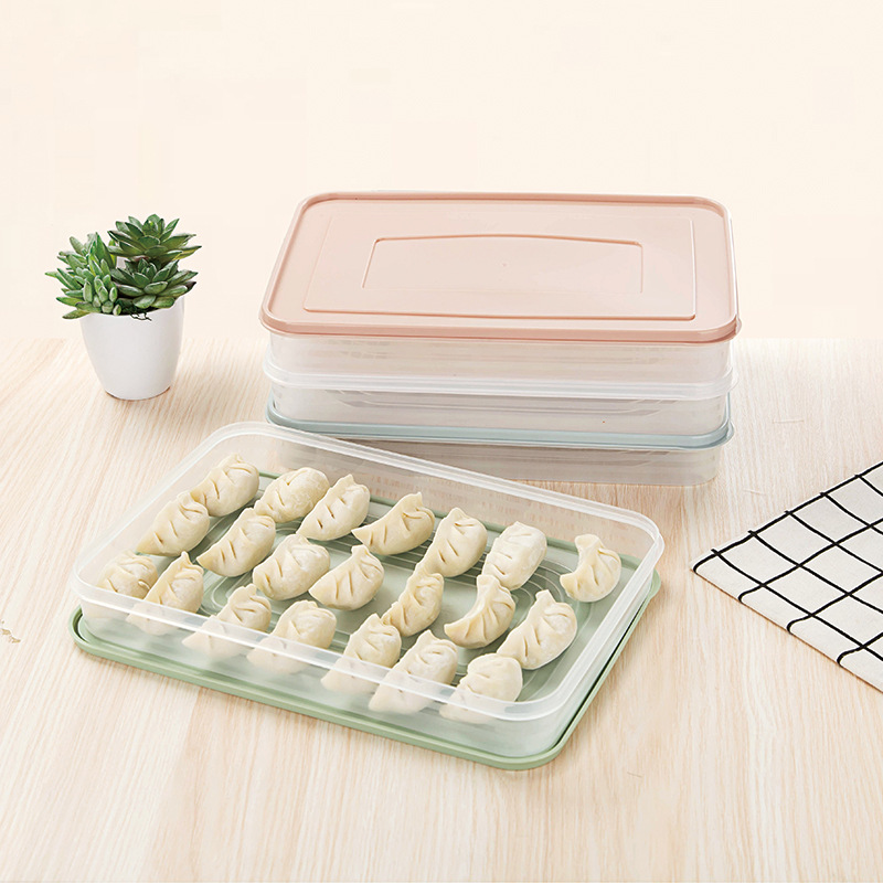 2641 Single Layer Quick-Frozen Dumplings Box 21 Grid Kitchen Refrigerator Food Compartment Fresh-Keeping Box with Lid Overlay Wonton Box