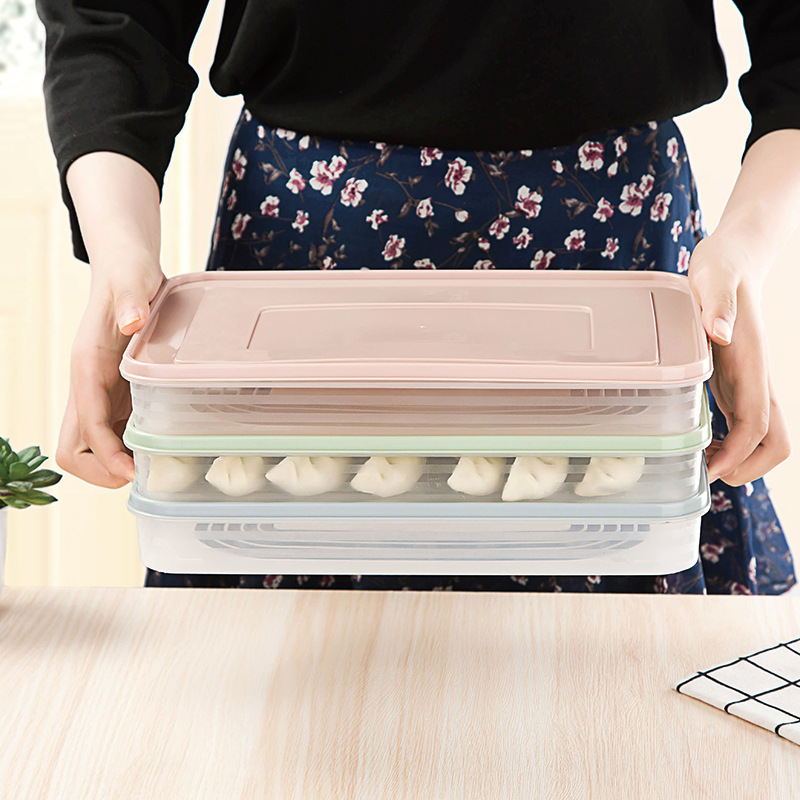 2641 Single Layer Quick-Frozen Dumplings Box 21 Grid Kitchen Refrigerator Food Compartment Fresh-Keeping Box with Lid Overlay Wonton Box