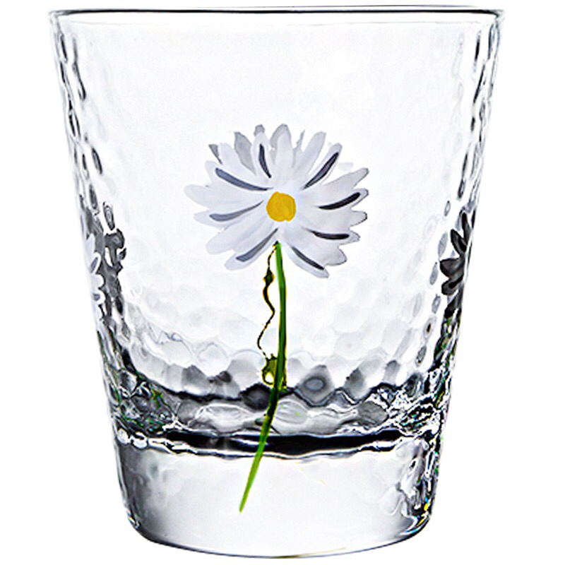 Cup Hand-Painted Little Daisy Japanese Style Hammer Pattern Glass Cup Height Transparent Heat Resistant Household Drinks Juice Snow Top Milk Tea