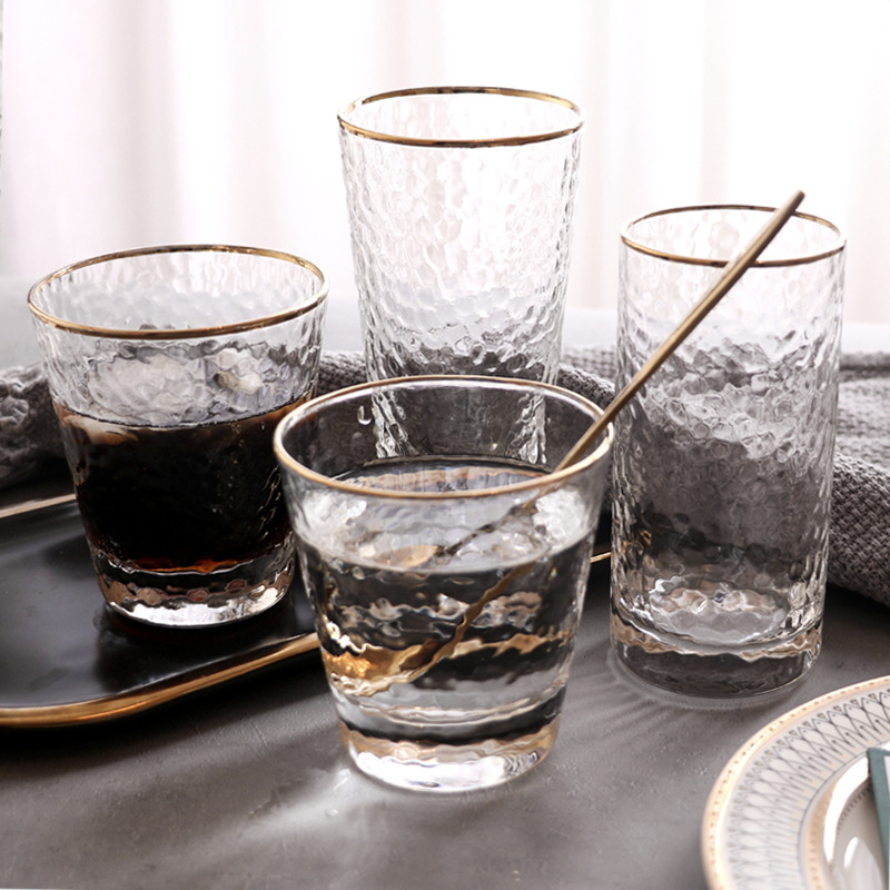 New Japanese-Style Gold Foil-Side Hammer Glass Cup Household Juice Cup Creative Hammer Cup 