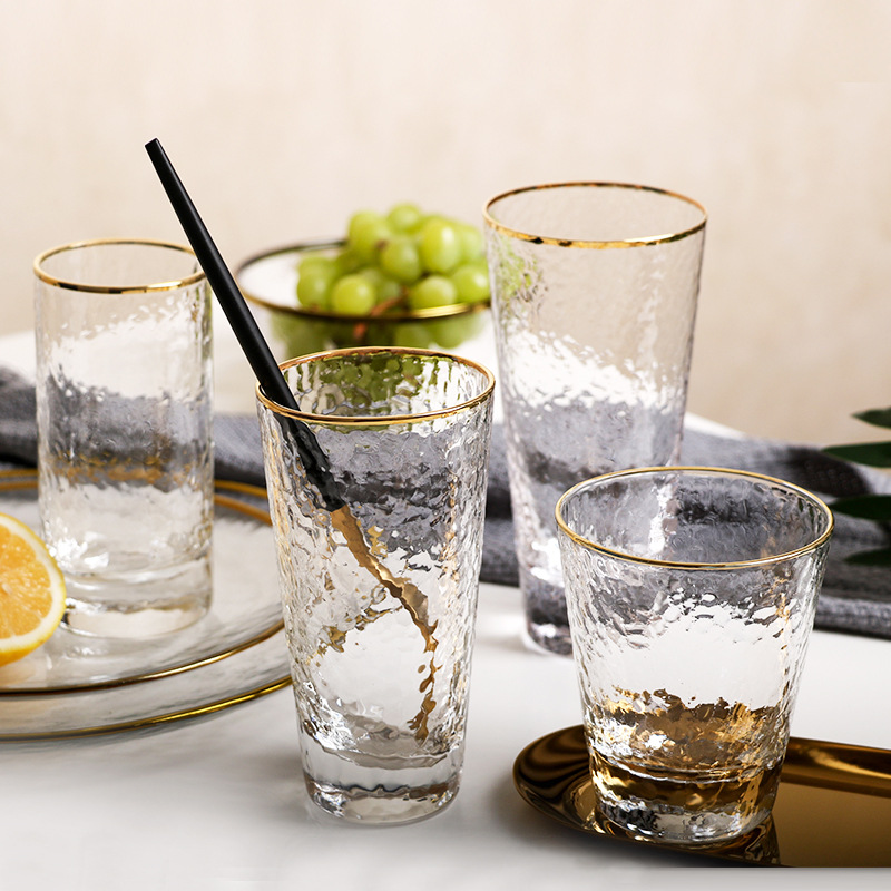 New Japanese-Style Gold Foil-Side Hammer Glass Cup Household Juice Cup Creative Hammer Cup 