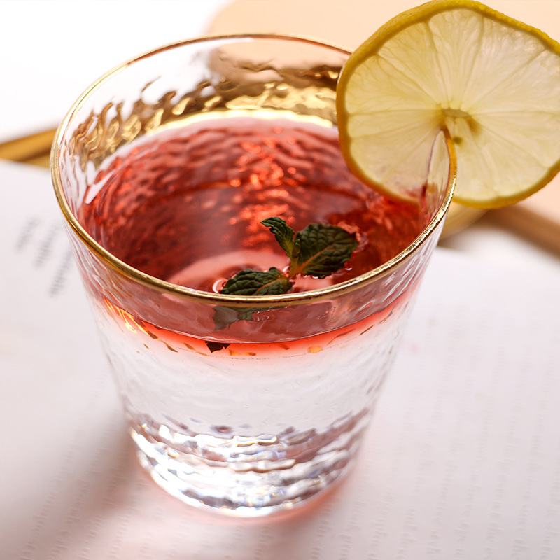 New Japanese-Style Gold Foil-Side Hammer Glass Cup Household Juice Cup Creative Hammer Cup 
