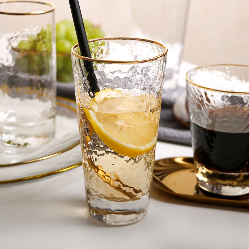New Japanese-Style Gold Foil-Side Hammer Glass Cup Household Juice Cup Creative Hammer Cup 