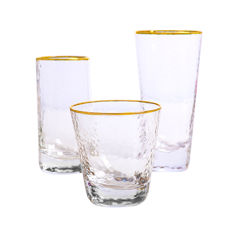 New Japanese-Style Gold Foil-Side Hammer Glass Cup Household Juice Cup Creative Hammer Cup 