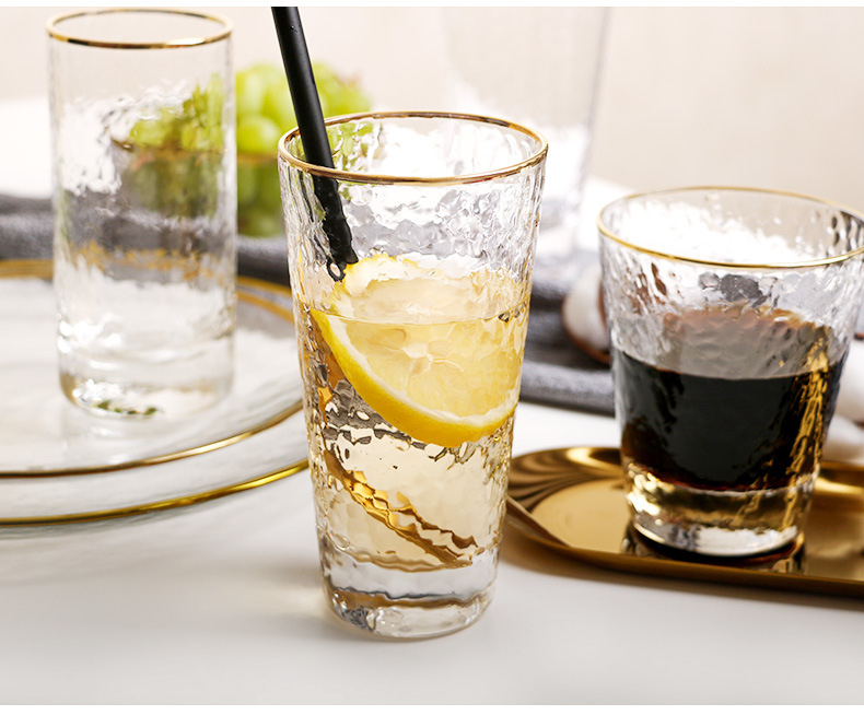 New Japanese-Style Gold Foil-Side Hammer Glass Cup Household Juice Cup Creative Hammer Cup New Japanese-Style Gold Foil-Side Hammer Glass Cup Household Juice Cup Creative Hammer Cup