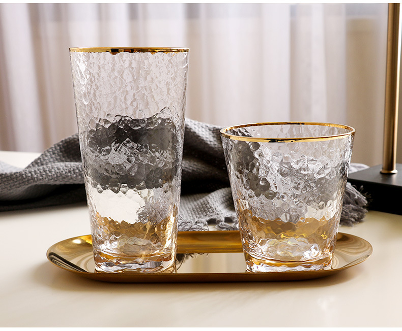 New Japanese-Style Gold Foil-Side Hammer Glass Cup Household Juice Cup Creative Hammer Cup New Japanese-Style Gold Foil-Side Hammer Glass Cup Household Juice Cup Creative Hammer Cup