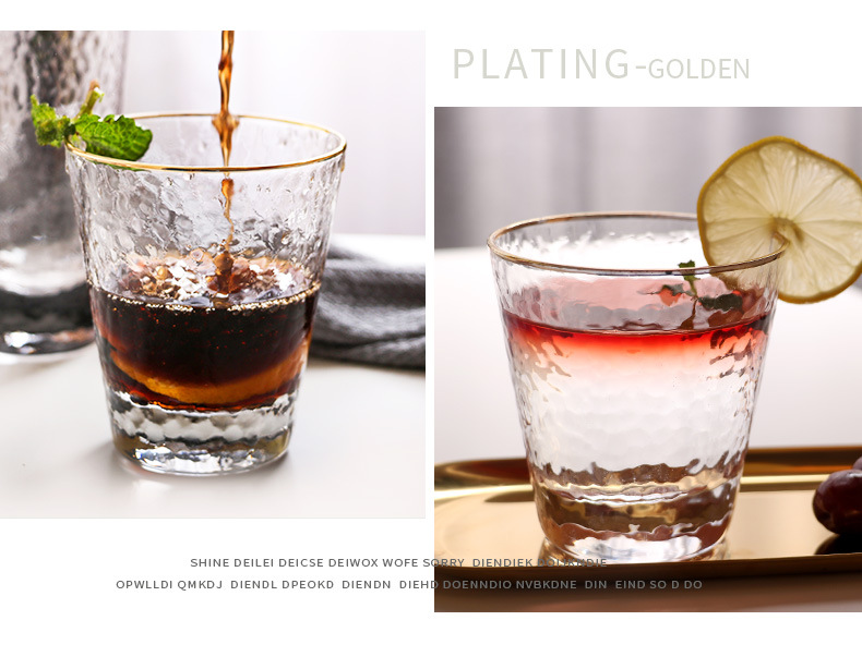 New Japanese-Style Gold Foil-Side Hammer Glass Cup Household Juice Cup Creative Hammer Cup New Japanese-Style Gold Foil-Side Hammer Glass Cup Household Juice Cup Creative Hammer Cup