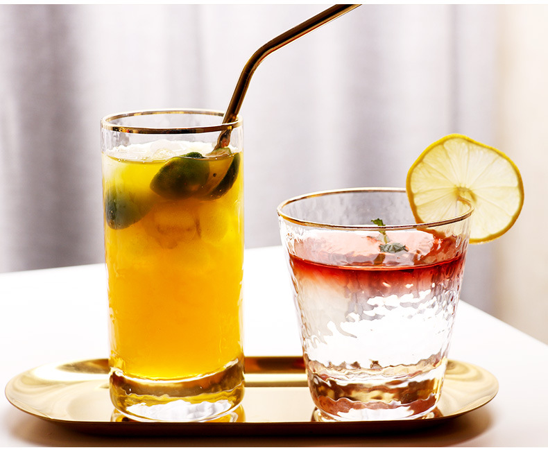 New Japanese-Style Gold Foil-Side Hammer Glass Cup Household Juice Cup Creative Hammer Cup New Japanese-Style Gold Foil-Side Hammer Glass Cup Household Juice Cup Creative Hammer Cup