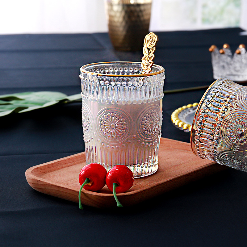  European-Style Vintage Embossed Phnom Penh Taiyanghua Glass Cup Heat-Resistant Breakfast Cup Fruit Decorative Wine Glas