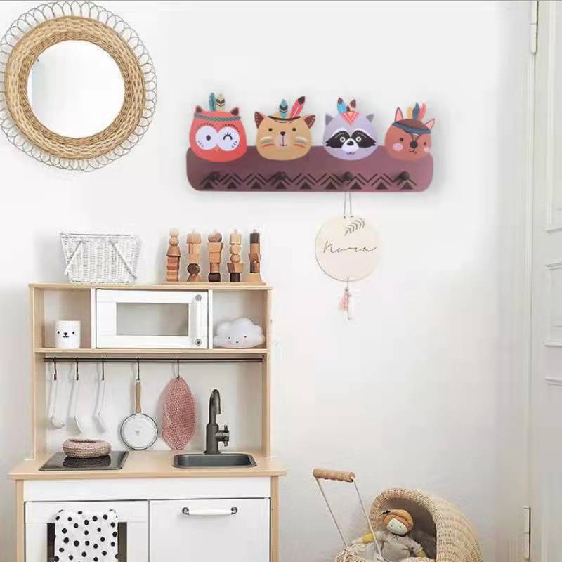 INS Nordic Style Creative Home Wood Plastic Hat-and-Coat Hook Cartoon Animal Wall-Mounting Decoration Children's Room Wall Decoration Pendant