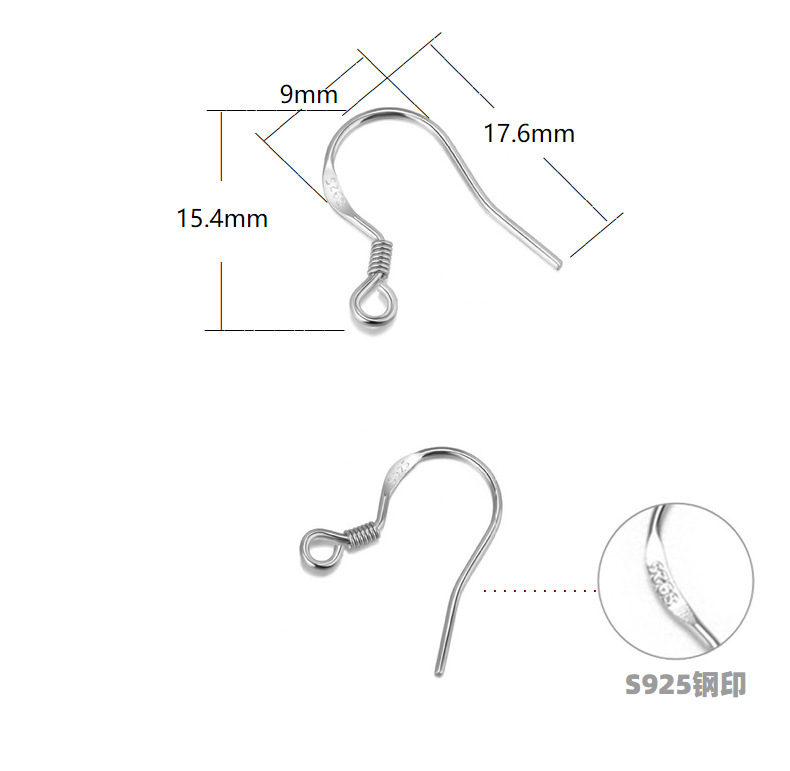 S925 Pure Silver Ear Hook Accessories Earrings Ear Rings Gold Plated Handmade DIY Sterling Silver Accessories  Wholesale