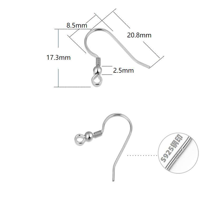 S925 Pure Silver Ear Hook Accessories Earrings Ear Rings Gold Plated Handmade DIY Sterling Silver Accessories  Wholesale